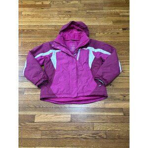 LL Bean Womens Winter Jacket Size Large Pink Nylon Insulated Hooded Winter Coat